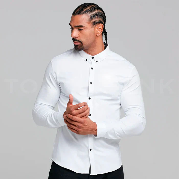 Camisa Manga Larga Unicolor Cuello Mao